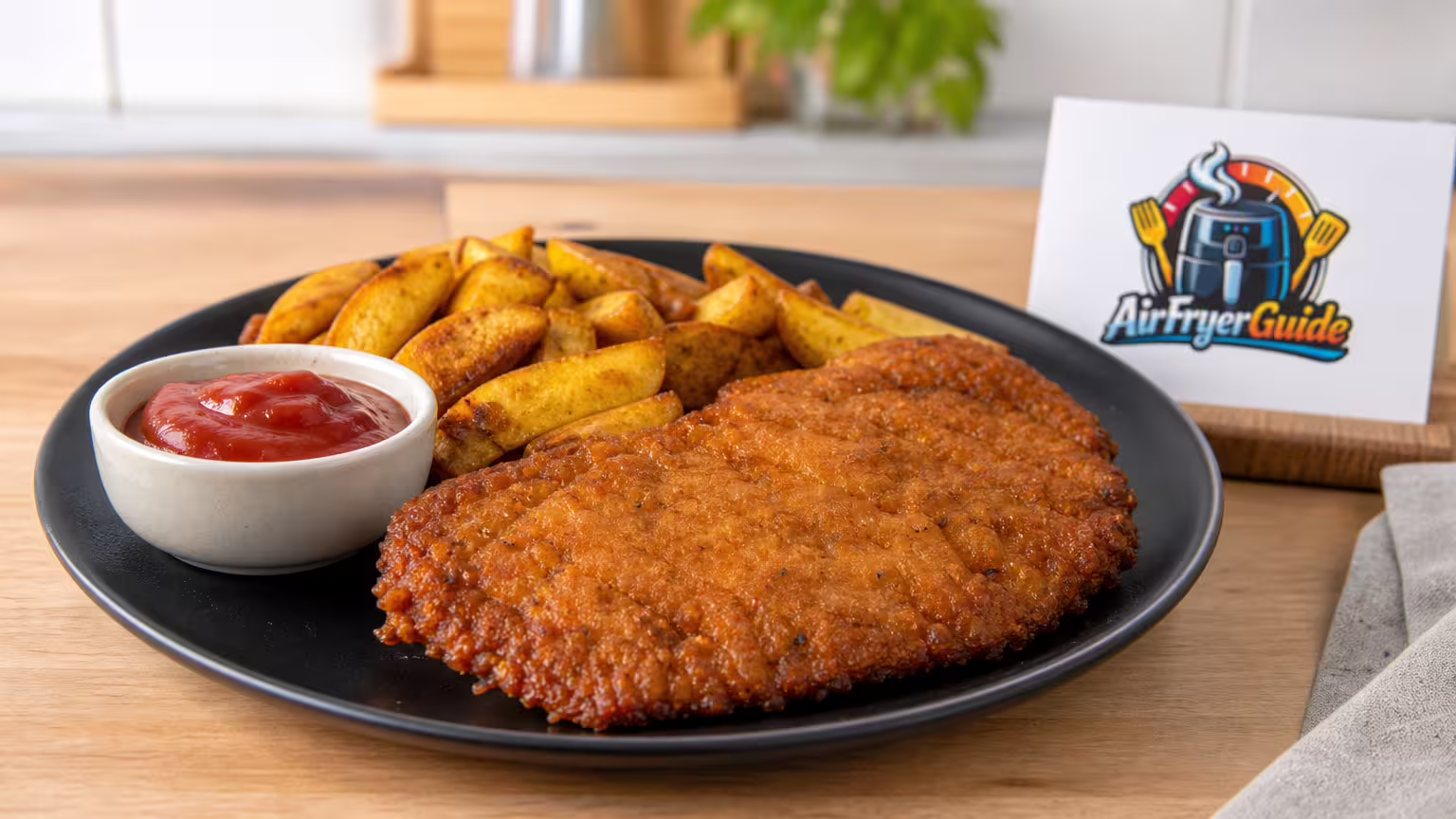 Seitan Schnitzel im Airfryer - Serviervorschlag
