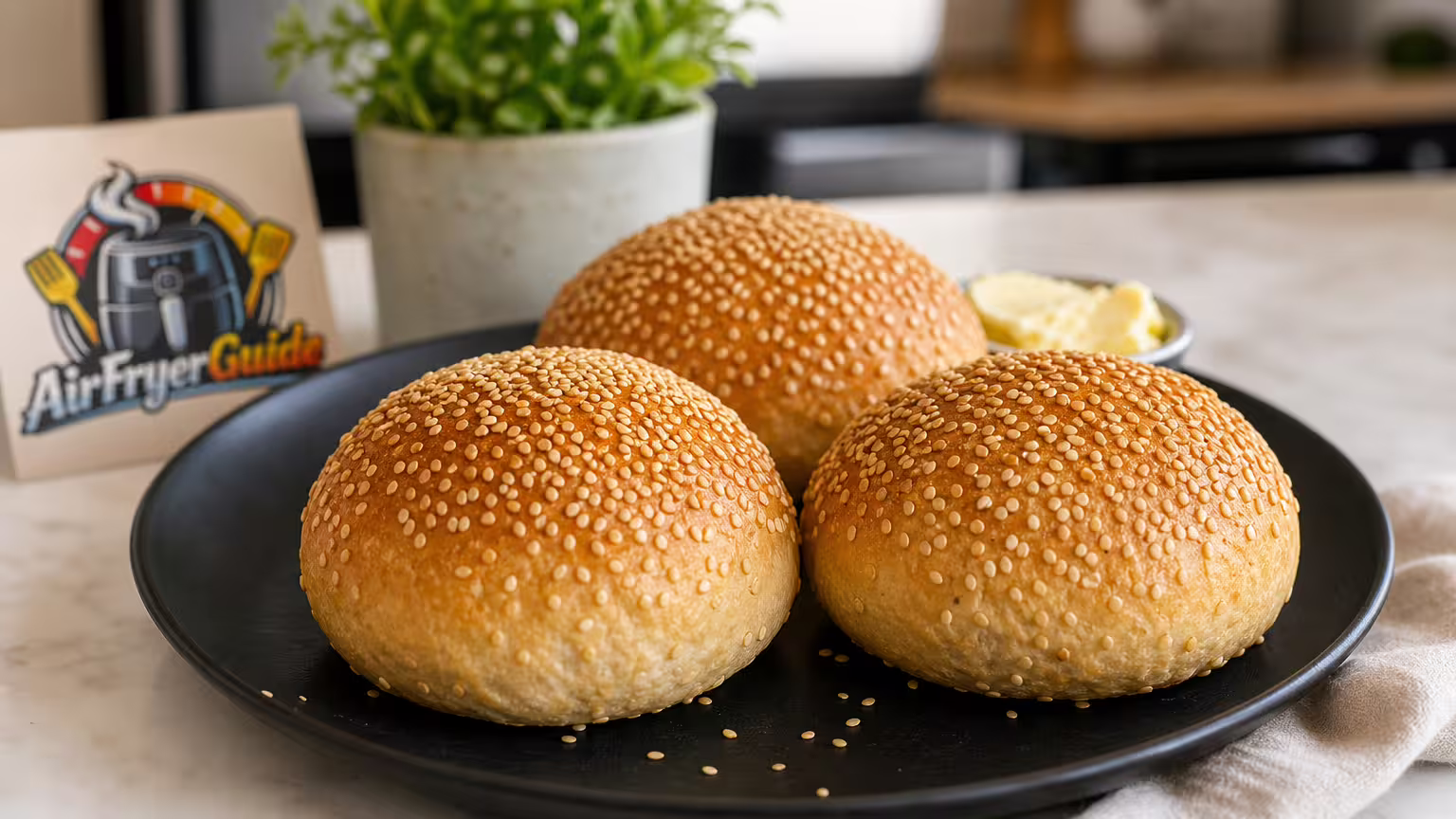 Sesambrötchen im Airfryer - Serviervorschlag