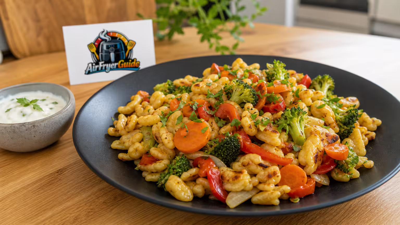 Spätzlepfanne mit Gemüse aufwärmen im Airfryer