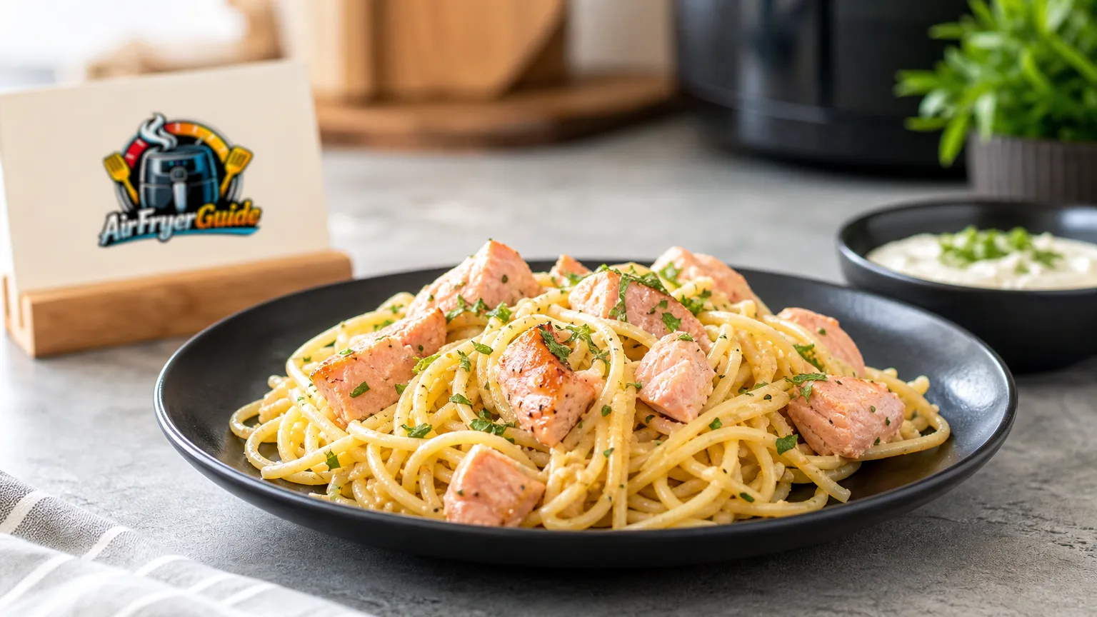 Spaghetti mit Lachs im Airfryer