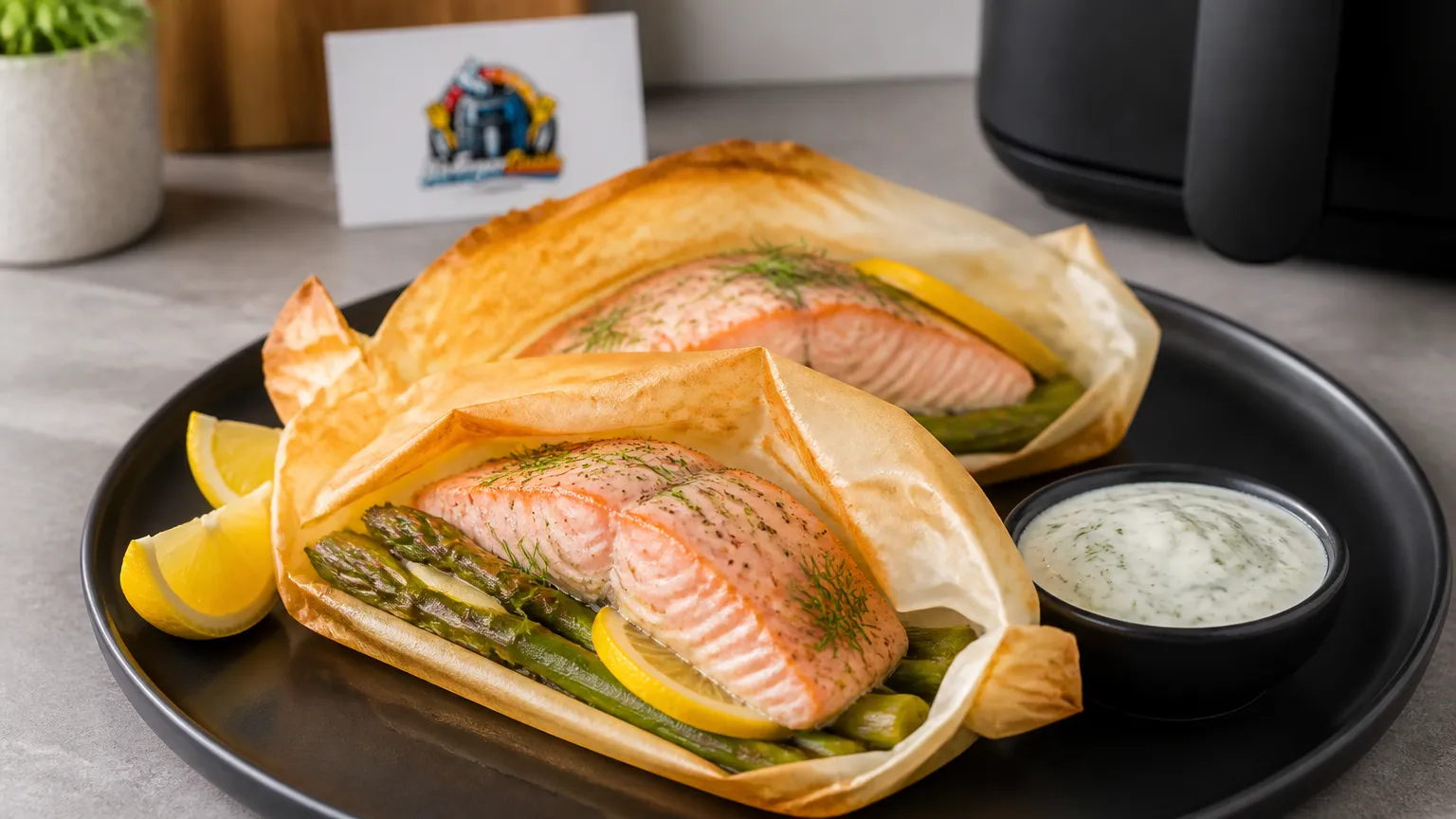 Spargel-Lachs-Päckchen im Airfryer
