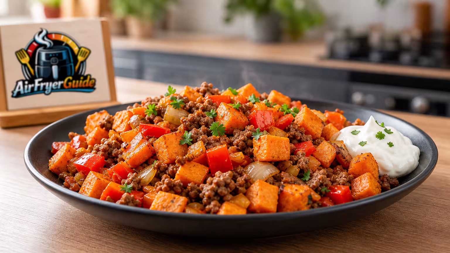 Süßkartoffel Hackfleisch Pfanne im Airfryer