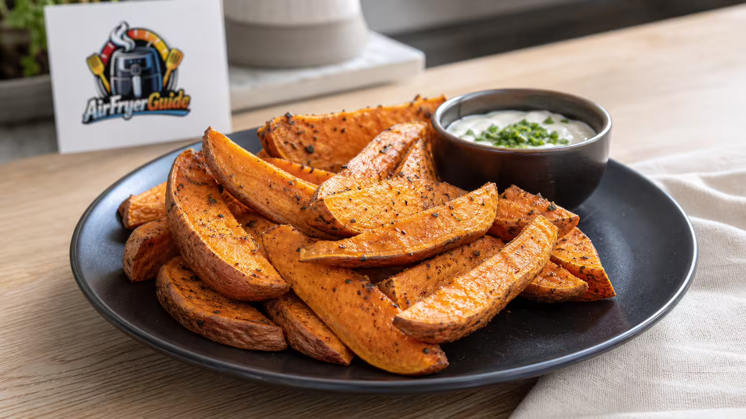 Süßkartoffelspalten im Airfryer - Serviervorschlag