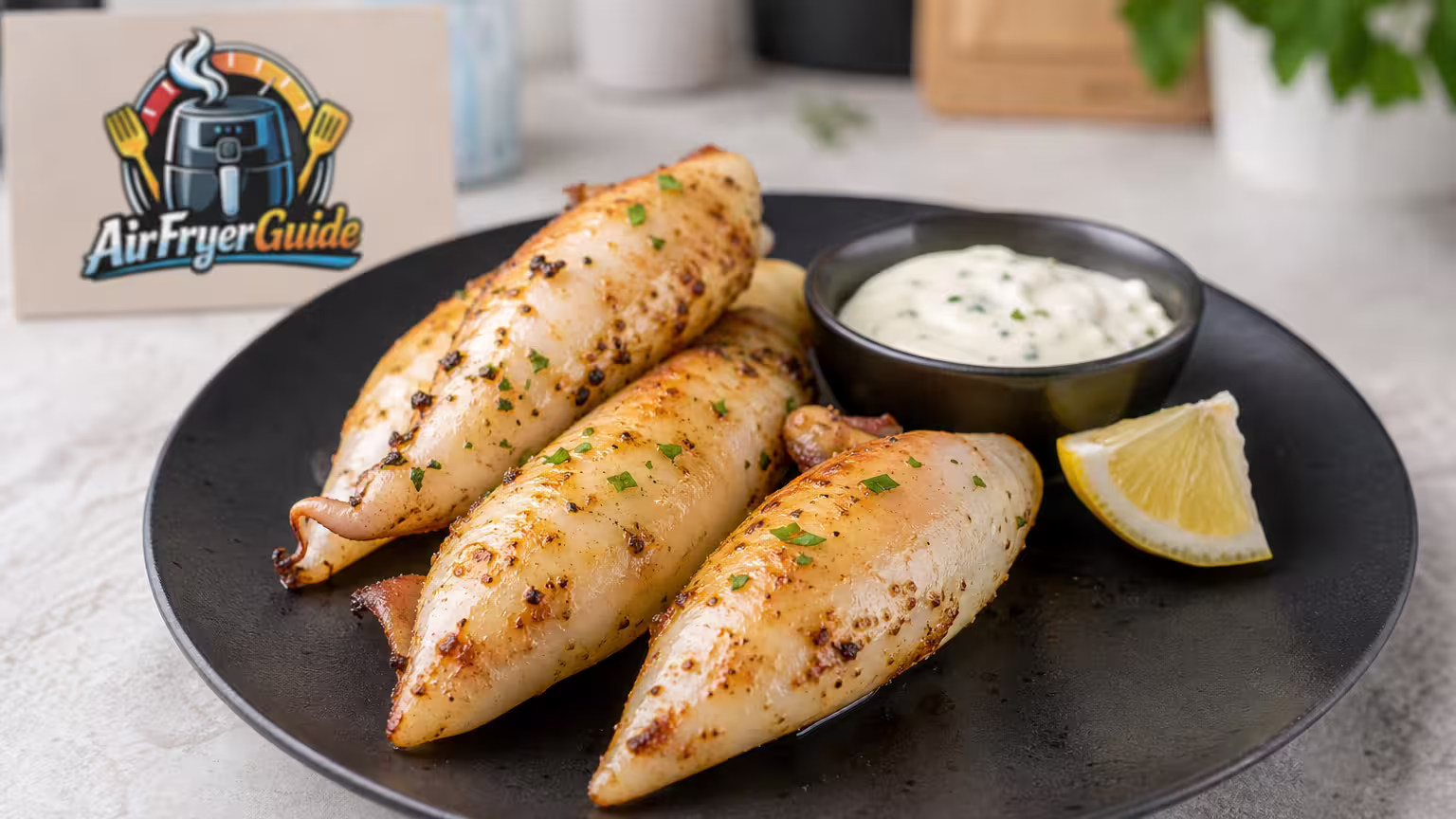 Tintenfischtuben im Airfryer - Serviervorschlag