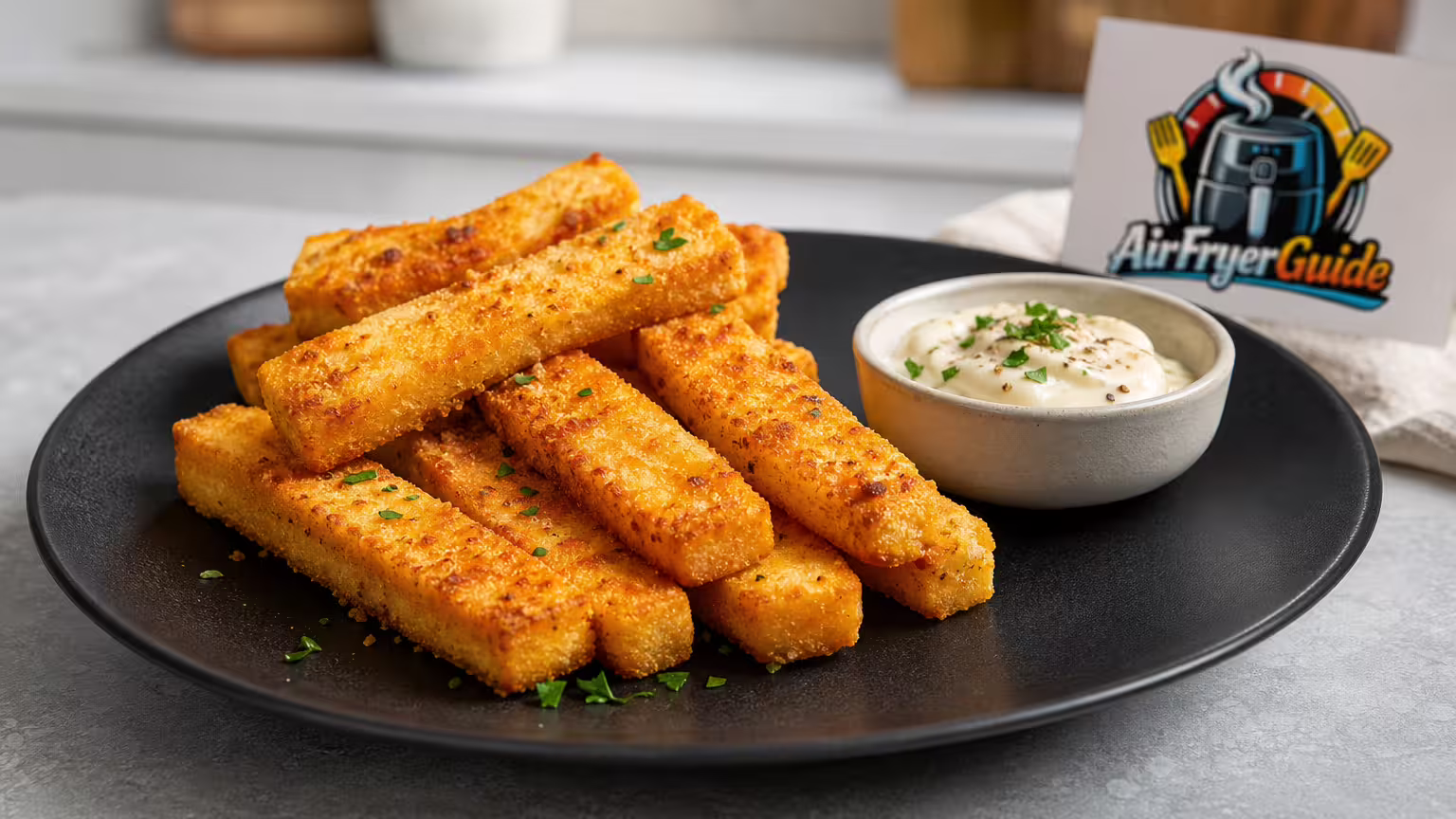 Vegane Grillkäse Sticks im Airfryer - Serviervorschlag