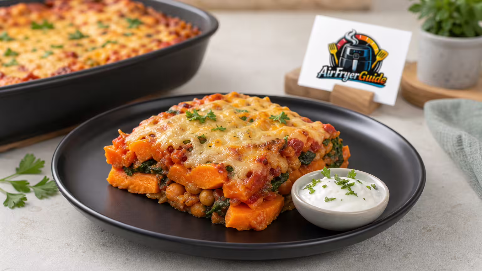 Vegetarischer Süßkartoffelauflauf im Airfryer