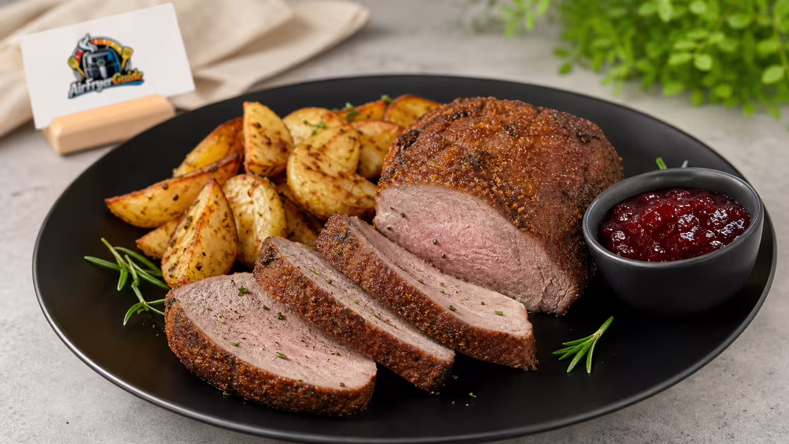 Wildschweinrücken im Airfryer - Serviervorschlag