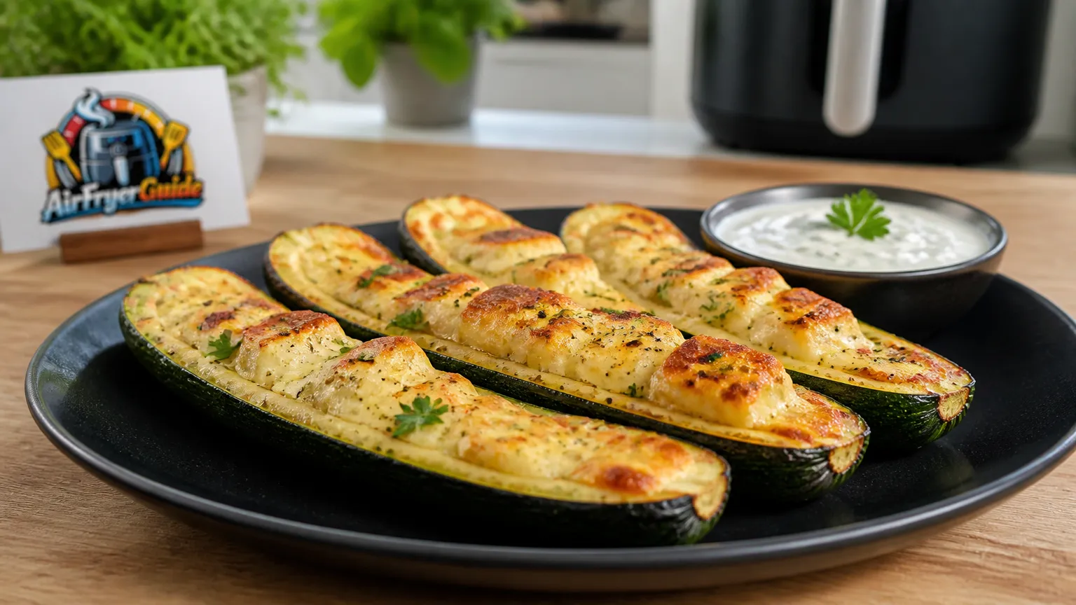 Zucchini mit Halloumi überbacken im Airfryer