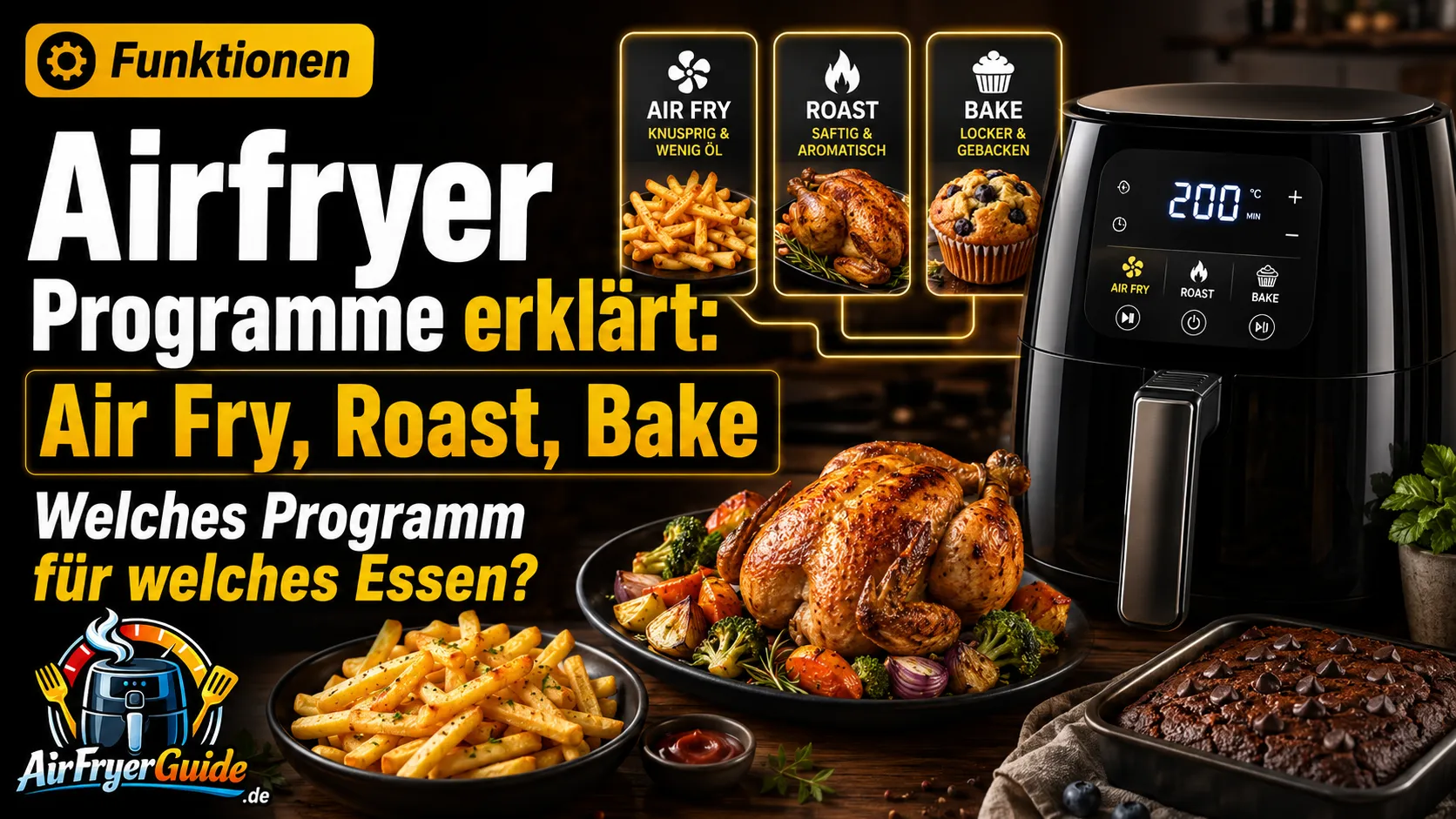 Airfryer Programme erklärt: Air Fry, Roast, Bake, Reheat, Dehydrate und welches Programm für welches Essen