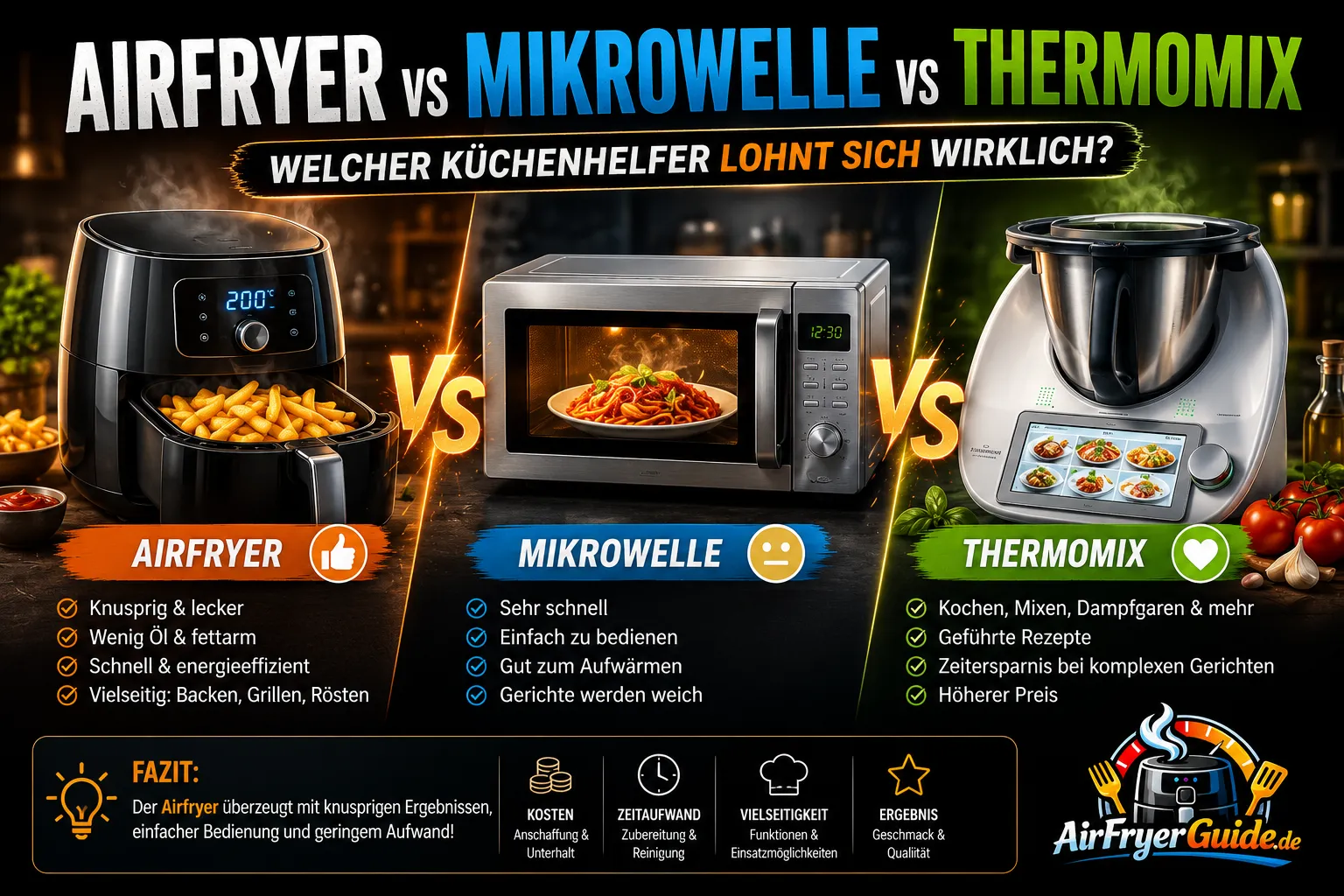 Airfryer vs Mikrowelle vs Thermomix - welcher Küchenhelfer lohnt sich mehr?