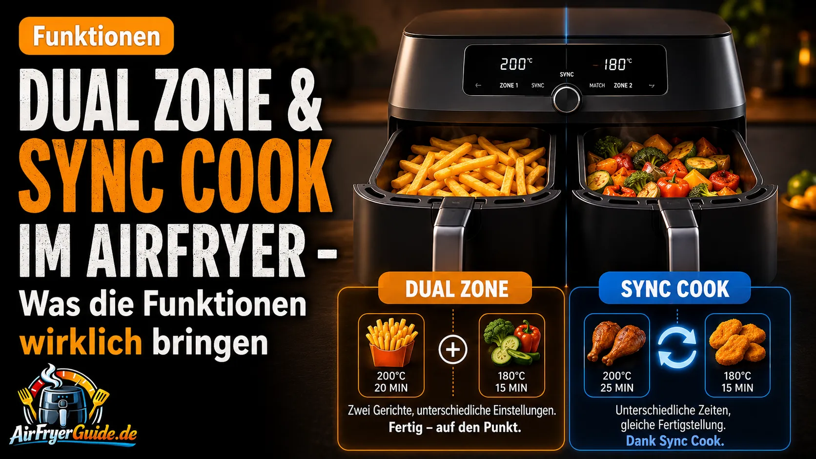 Dual Zone, Sync Cook & Sync Finish im Airfryer erklärt