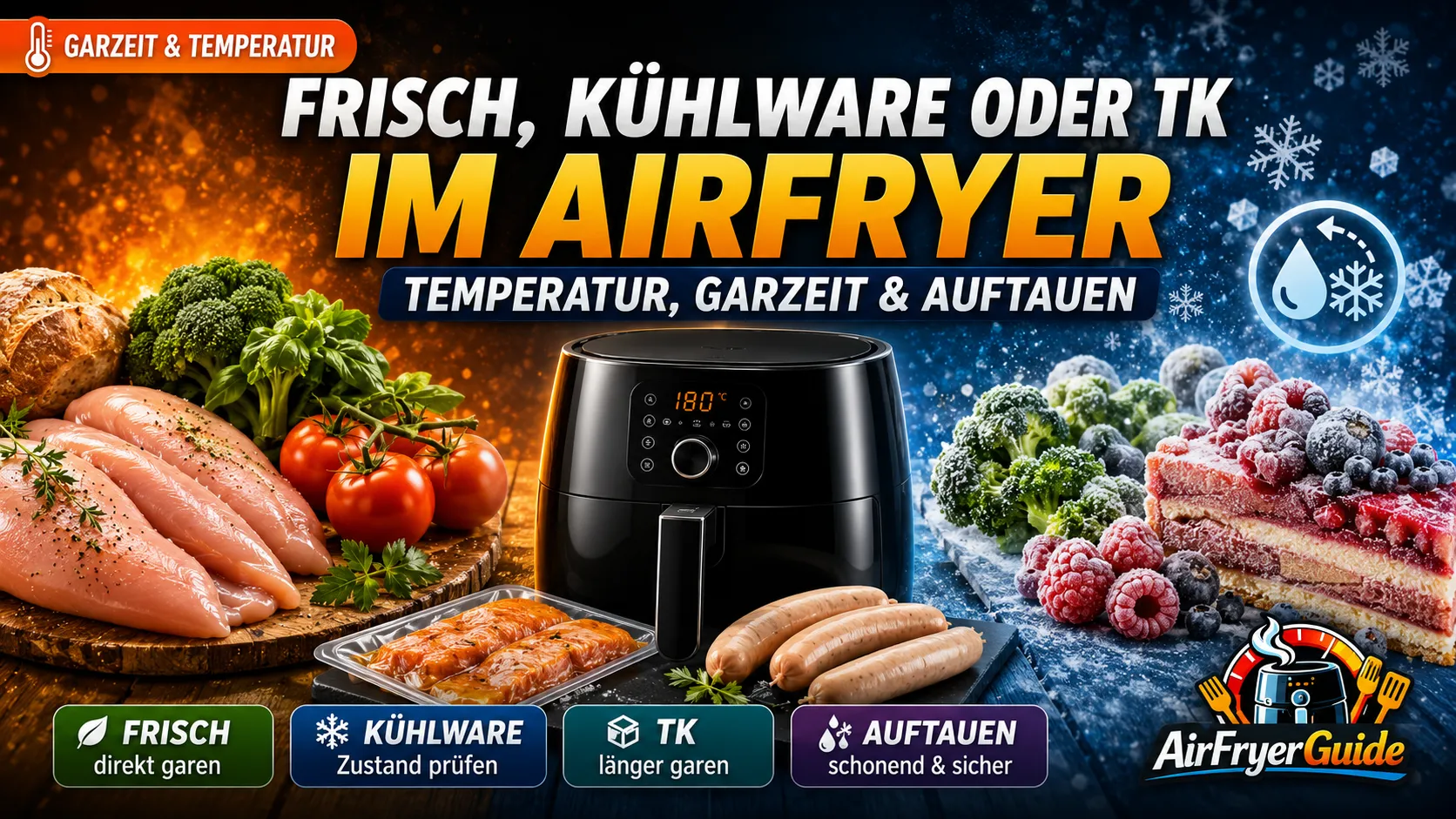 Frisch, Kühlware oder TK im Airfryer: Temperatur, Garzeit & Auftauen