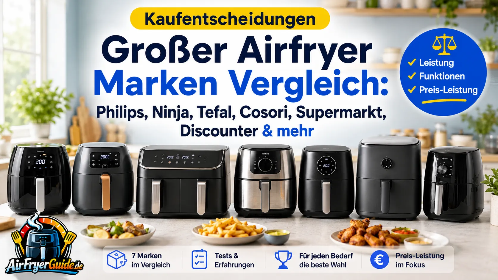 Airfryer Marken Vergleich 2026: Philips, Ninja, Tefal, Cosori & Discounter
