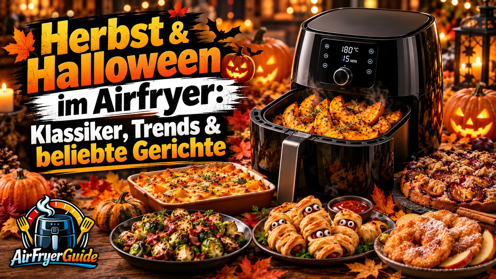 Herbstliche Airfryer Gerichte mit Kürbis, Halloween Snacks, Apfelküchle und beliebten Klassikern