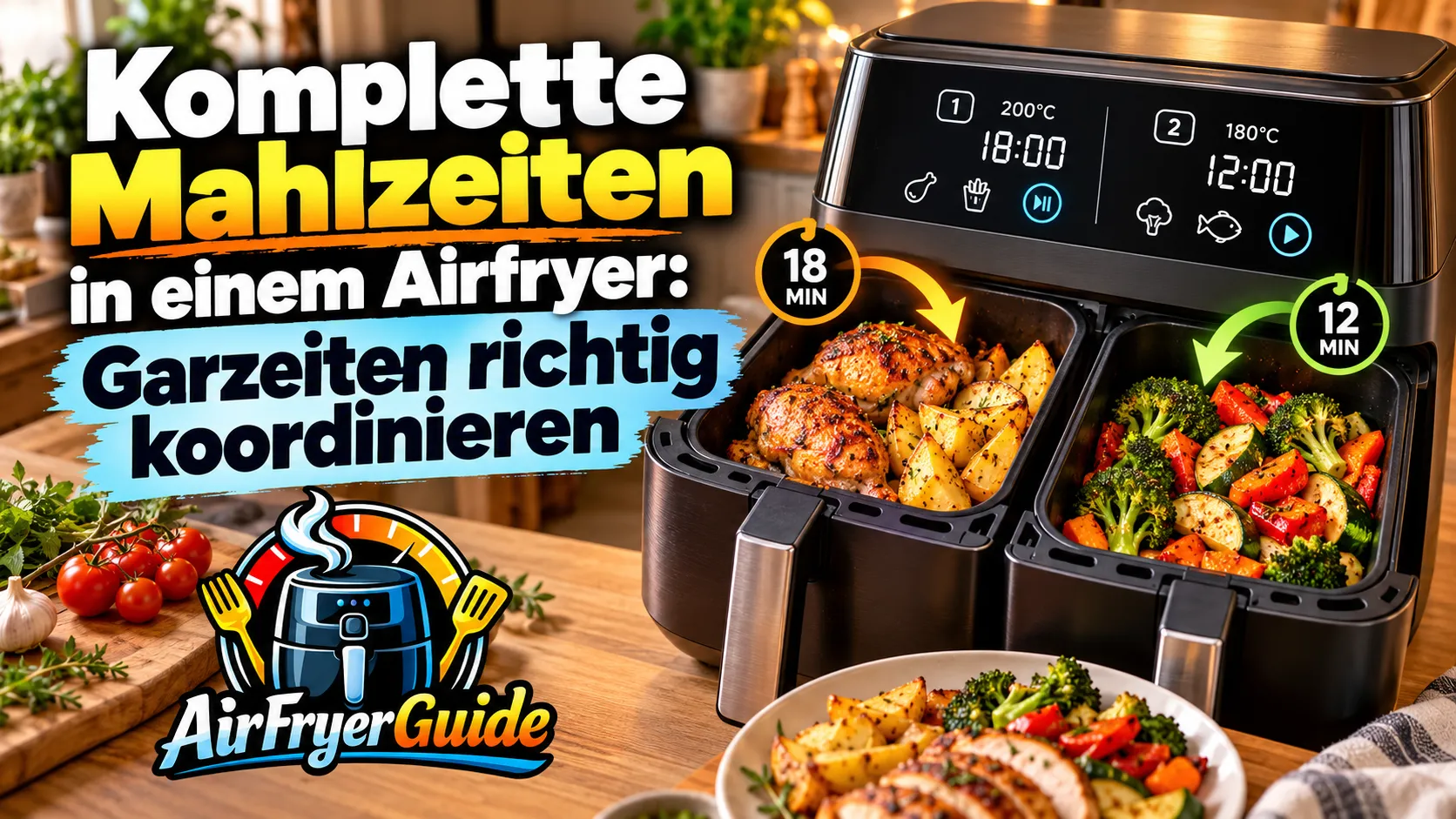 Komplette Mahlzeiten im Airfryer So gelingen Fleisch Gemüse und Beilagen mit perfekt abgestimmten Garzeiten auf einen Blick