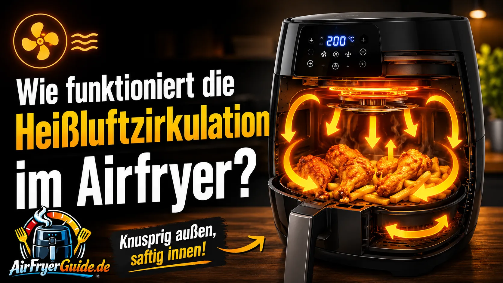 Darstellung der Luftzirkulation im Airfryer - so verteilt sich die heiße Luft im Garraum