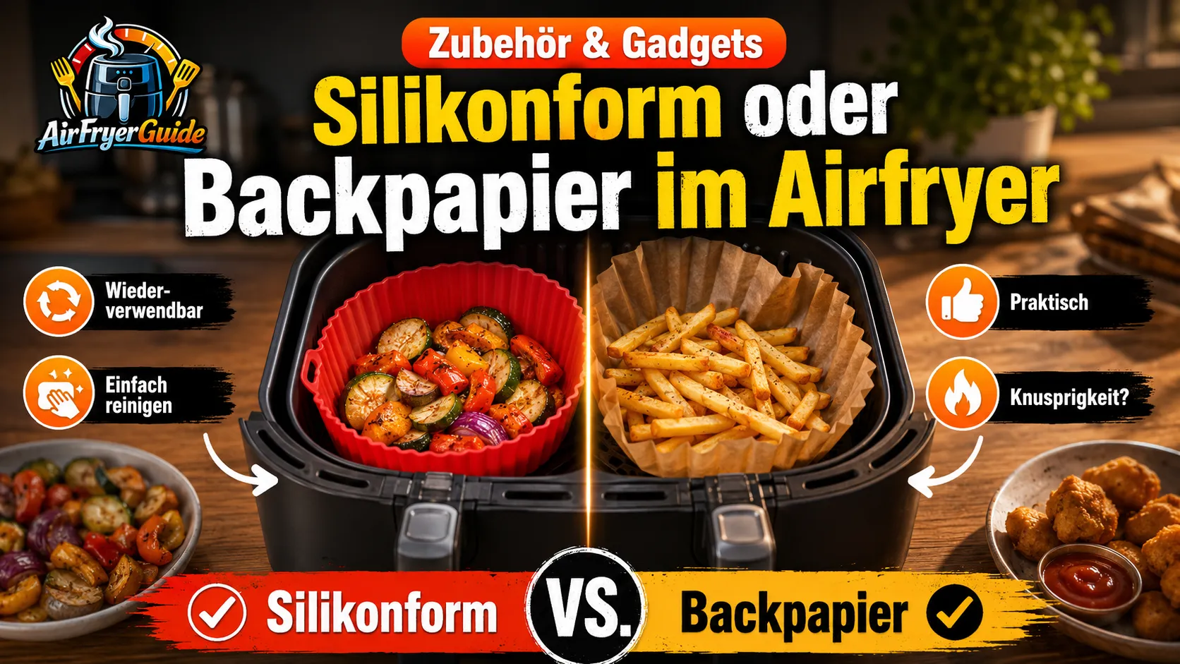 Silikonform oder Backpapier im Airfryer: Luftstrom, Knusprigkeit & Sicherheit