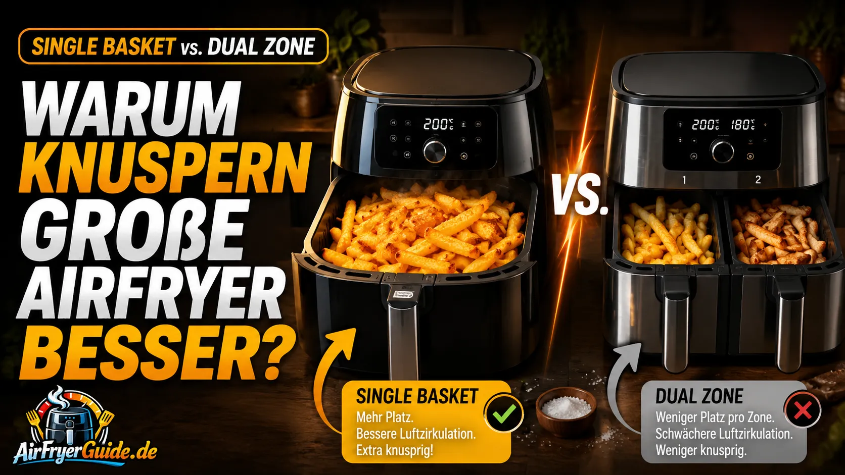 Knuspern große Airfryer besser? Korbfläche, Luftstrom & Füllmenge erklärt