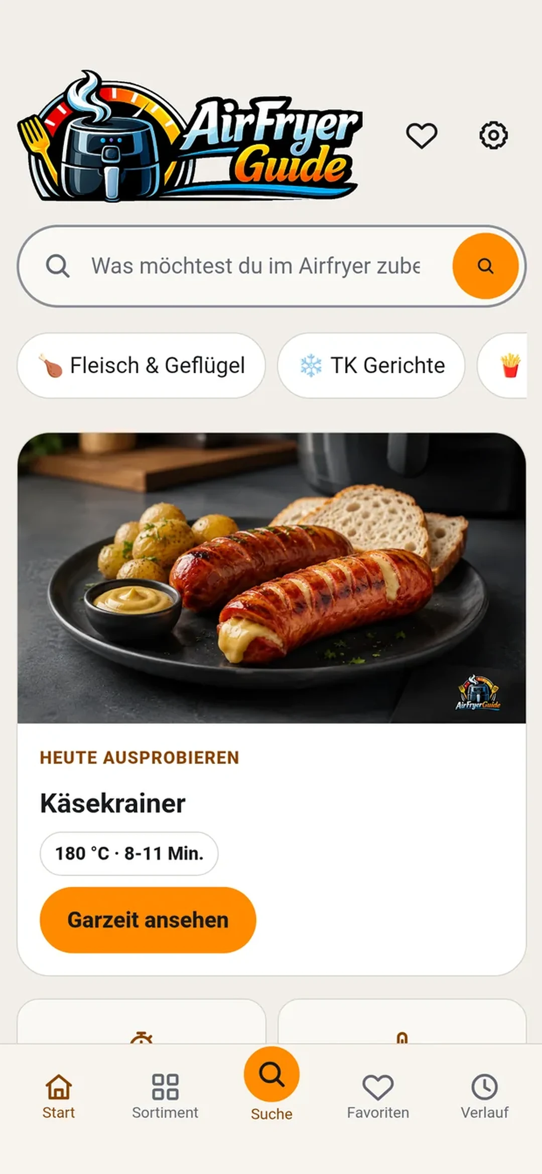 Startseite der AirfryerGuide Android-App