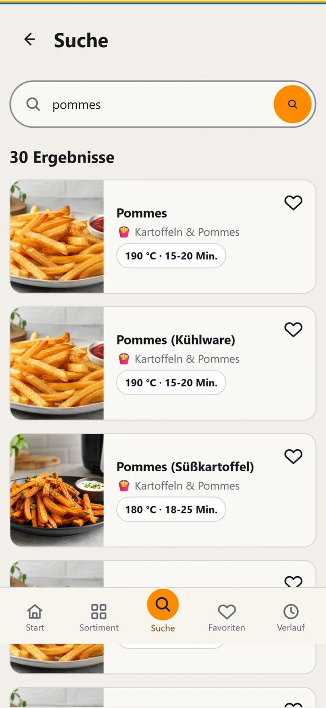 Lebensmittelsuche in der AirfryerGuide Android-App
